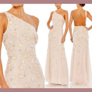 NWT Mac Duggal [‎ 12 ] 9168 Embellished One Shoulder Strappy Trumpet Gown Blush